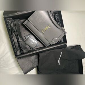 Saint Laurent Charcoal Leather Handbag with Silver Accent